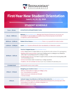 First-Year New Student Orientation - Student Schedule