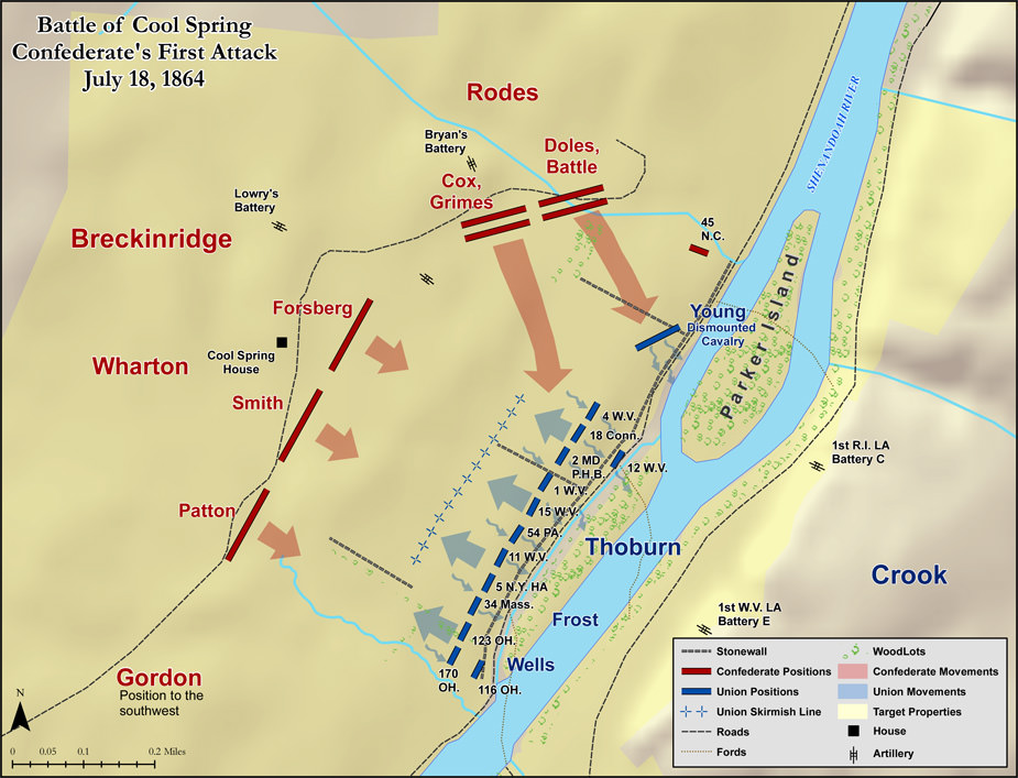 Map of The First Attacks of the Battle of Cool Spring