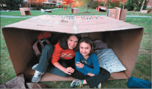 Tracy and Shayla cardboard campground