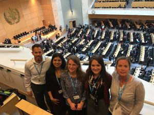Shenandoah University students at the United Nations waiting for Dr. Margaret Chan to address WHO member country health ministeries and open the 69th World Health Assembly