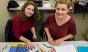 Sisters Evelyn Gillis & Maryjean Gillis work on their Claymation project. They are both seniors from Purcellville, Virginia, studying elementary education at Shenandoah University.