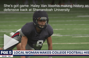 Screenshot of SU football player Haley Van Voorhis on Fox 5 DC