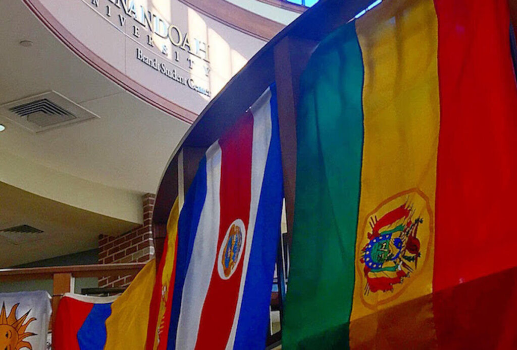 National flags in Brandt Student Center for Hispanic Heritage Month.