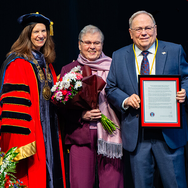 Wilbur and Dove at Commencement ceremony