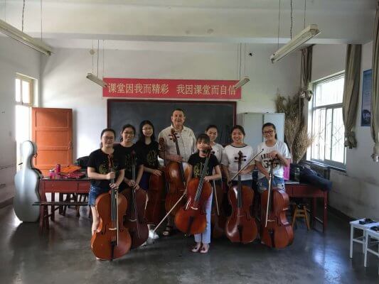Professor Shaw with cellists at the Xi'an Festival.