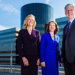 From left to right: Shenandoah University Vice President for Academic Affairs Adrienne Bloss, Shenandoah University President Tracy Fitzsimmons and Inova Center for Personalized Health CEO Todd Stottlemyer.