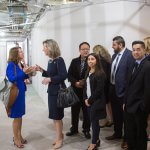 Shenandoah University President Tracy Fitzsimmons and Rep. Barbara Comstock (10th Congressional District of Virginia) join event attendees on a tour of the space the university will occupy at the Inova Center for Personalized Health
