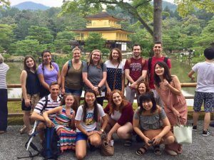 Shenandoah Conservatory Music Therapy (MT) students and Undergraduate MT Program Director Daniel Tague, Ph.D., MT-BC, in Front of Golden Temple in Japan as part of a Global Experiential Learning (GEL) Trip that also took them to the 15th World Congress of Music Therapy.