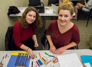 Sisters Evelyn Gillis & Maryjean Gillis work on their Claymation project. They are both seniors from Purcellville, Virginia, studying elementary education at Shenandoah University.