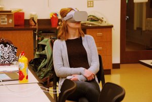 Shenandoah University Respiratory Care student undergoing a VR experience to encourage empathy.