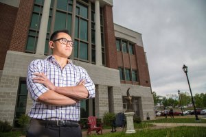 Matthew Hwang '18 at Halpin-Harrison Hall.