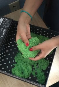 Kinetic sand in the Relaxation Room in Shenandoah University's Wellness Center.