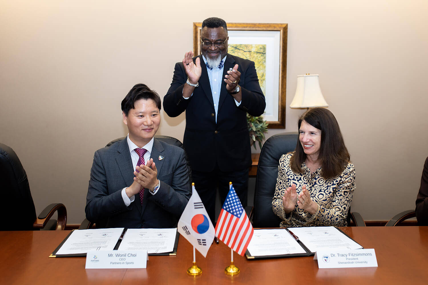 Creating Opportunities in South Korea for Students Shenandoah University and Partners in Sports, from Seoul, South Korea, sign a memorandum of understanding