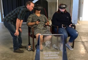 Shenandoah first VR tournament November 2019 students wearing VR headsets