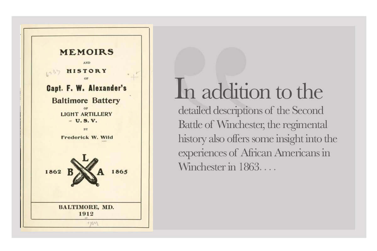 Publication of Note | March 2020 Frederick W. Wild, “Memoirs and History of Capt. F.W. Alexander’s Baltimore Battery of Light Artillery U.S.V. (Baltimore, MD: Frederick W. Wild, 1912)