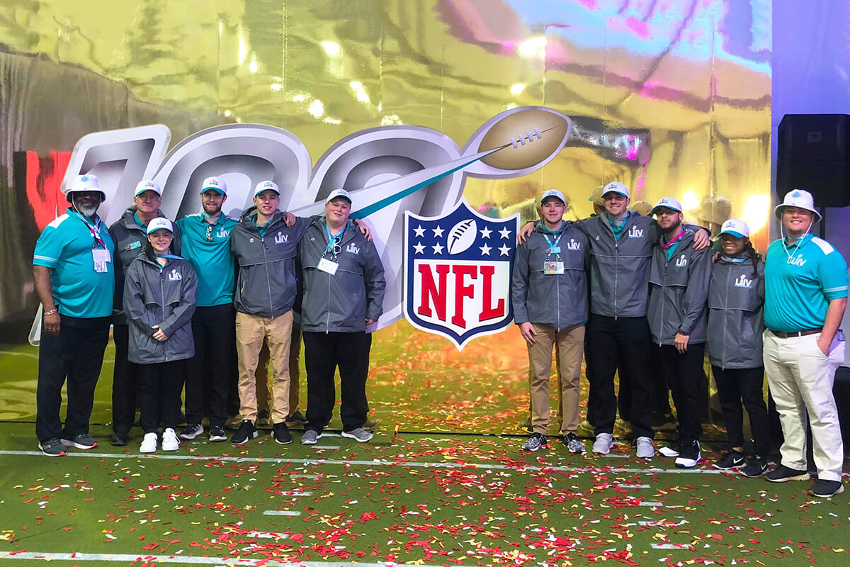 Students Tackle Event Operations at Super Bowl Sport Business Association students work Super Bowl LIV in Miami