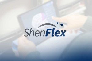 ShenFlex Logo over hands on iPad