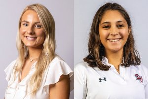 Nursing students Mackenzie Dierberg (left) and Gabriella Raspanti (right) talk about balancing studies with being a student-athletes on Shenandoah University's women's lacrosse team.