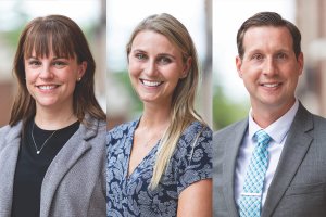 Physical Therapy faculty Lindsay Carroll, Katherine Bain and Joe Signorino, who earned additional doctoral degrees in late 2021