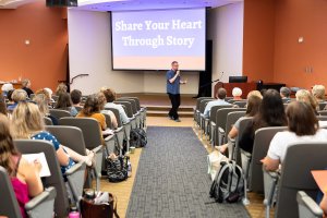 2022 Shenandoah University Children's Literature Conference in Halpin-Harrison Hall in late June speaker and audience