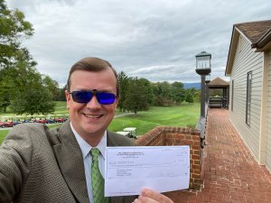 Jonathan Noyalas ’01, M.A., director of Shenandoah University's McCormick Civil War Institute, received a check from the Community Foundation of the Northern Shenandoah Valley’s Boxley-Fox Endowment Fund to help support the MCWI's "Spirit of Freedom" project