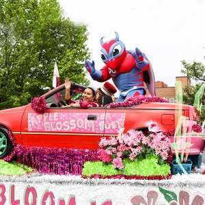 Buzzy on the SU Apple Blossom Float