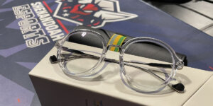 A pair of Ray Dasher blue light glasses that will be worn by Shenandoah University's esports athletes
