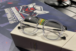 A pair of Ray Dasher blue light glasses that will be worn by Shenandoah University's esports athletes