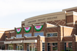 Shenandoah University's Ohrstrom-Bryant Theatre with Apple Blossom Festival bunting