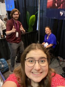 Shenandoah University students Gabby Pieklo and Luke Yager pose for a selfie with Amy Vaden, operations manager for the Shenandoah Center for Immersive Learning