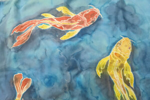 Silk painting of koi fish