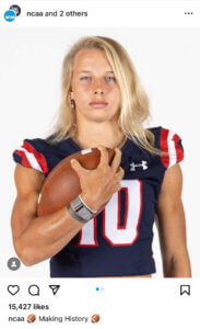 NCAA social media post about Haley Van Voorhis' historic appearance for Shenandoah University's football team