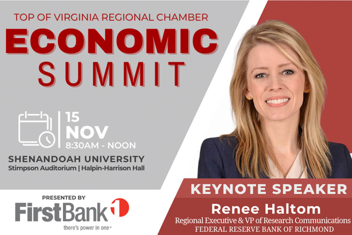 Top of Virginia Regional Chamber Hosts Second Annual Economic Summit, Nov. 15 Federal Reserve Bank of Richmond Executive Renee Haltom To Serve as Keynote Speaker