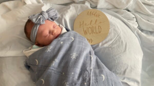 A photo of Alum Kaitlyn Sage's ’20 newborn baby, Regan Lenora Beaver.
