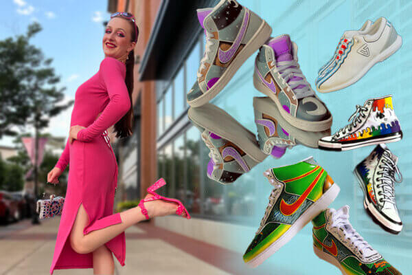 Myklin Davis shoes artist strikes a pose with her original creations