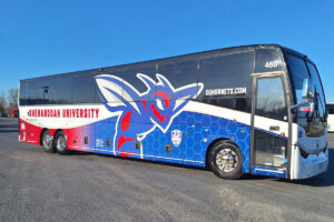 Shenandoah Athletics bus featuring its new wrap.