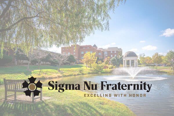 Image of Sarah's Glen overlaid with the Sigma Nu Fraternity logo