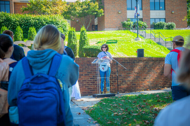 Professor Jessica Peacock gives a speech at the EIM-OC 2025 Kickoff.