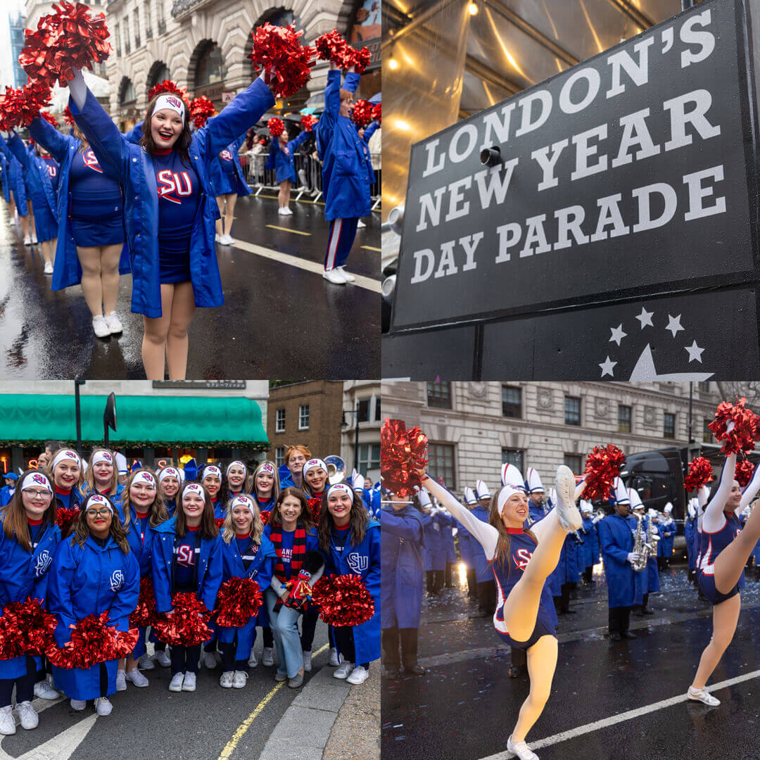 SU cheerleaders joined the marching band at London's New Year Day Parade