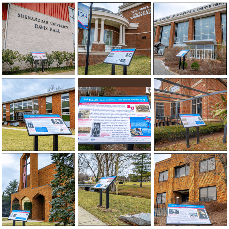 Collage image of historical markers on campus
