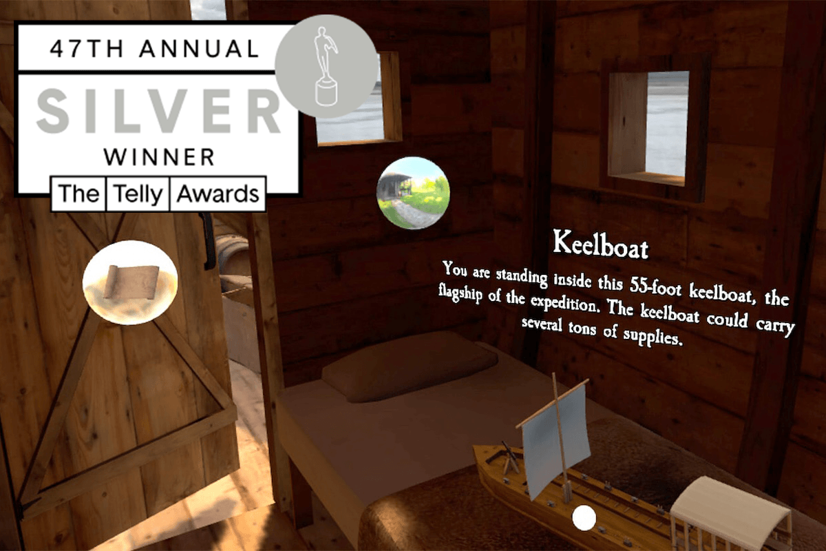 Screenshot of Lewis and Clark VR with the Telly Award Silver Award winner logo.