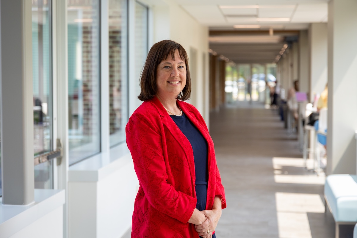 Portrait of Sheri Hale inside the Health Professions Building.