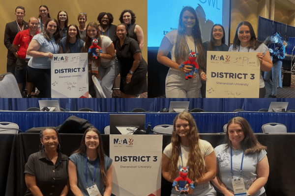 Three images of Shenandoah athletic training students at the NATA Clinical Symposia and AT Expo.