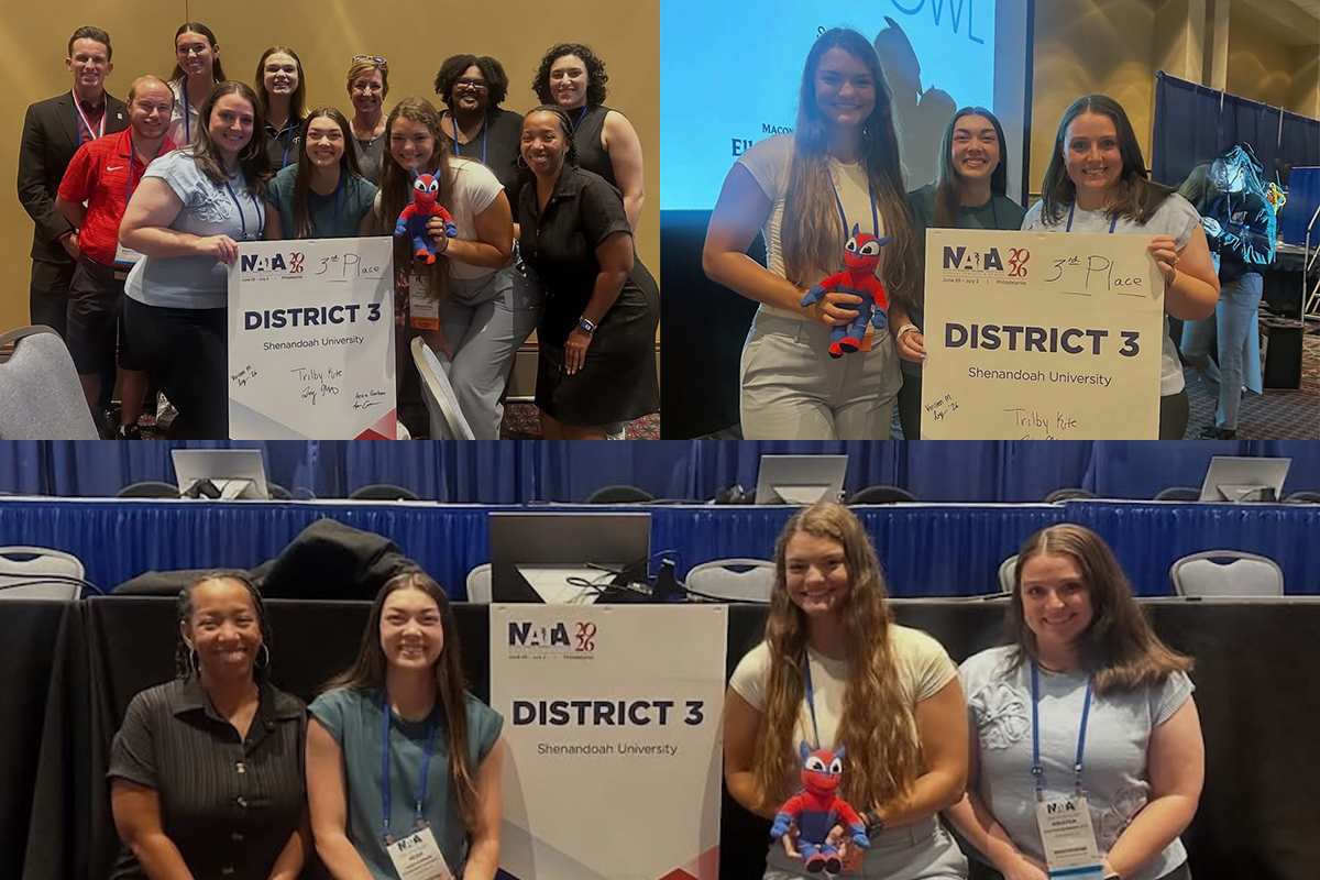 Three images of Shenandoah athletic training students at the NATA Clinical Symposia and AT Expo.