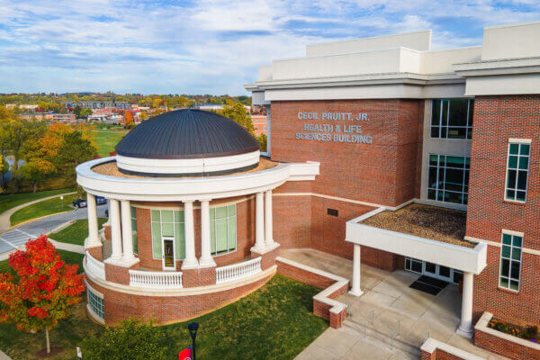 Aerial view of the Pruitt Health & Life Sciences Building