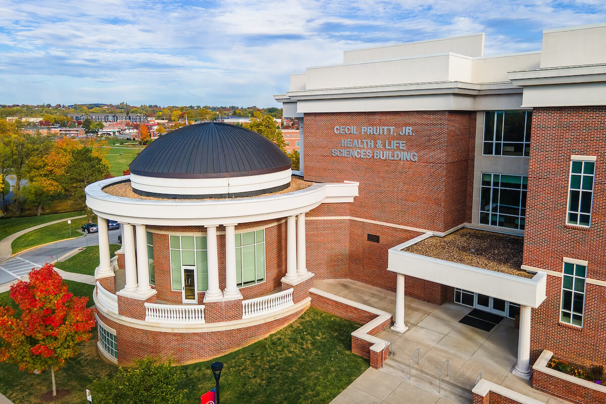 Aerial view of the Pruitt Health & Life Sciences Building