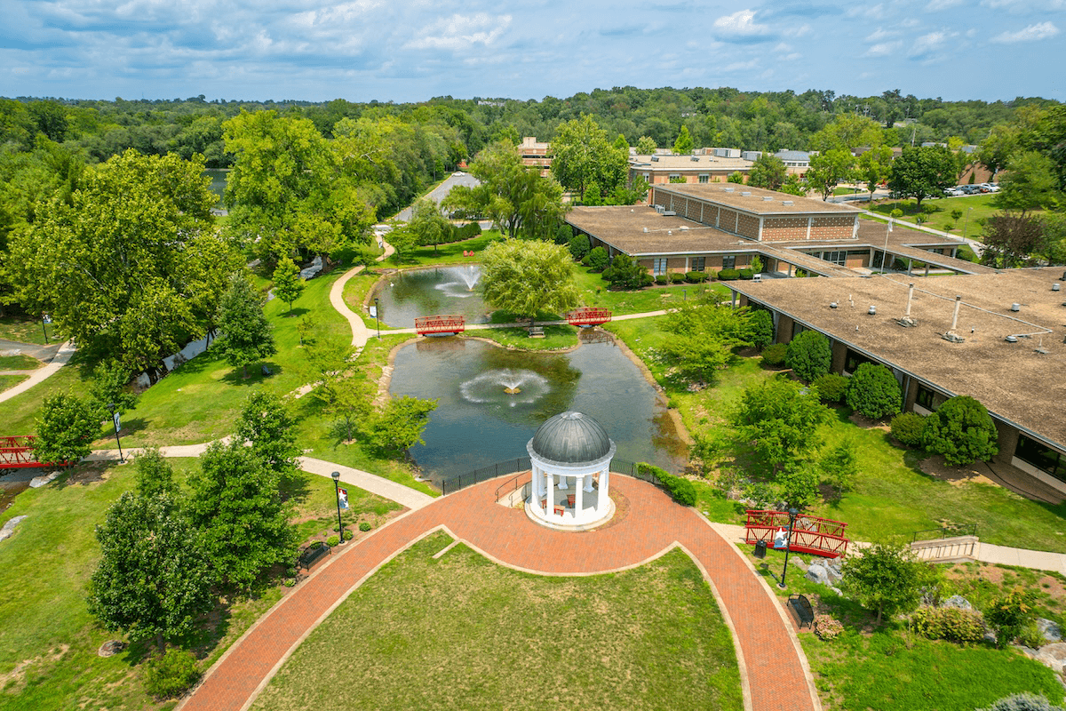 Aerial view of Sarah's Glen on Shenandoah University's campus.