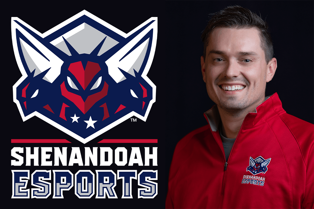 Headshot of Zander Merle-Smith with the Shenandoah Esports logo