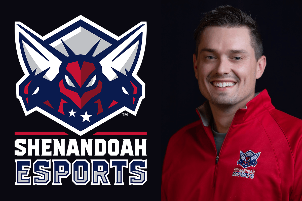 Headshot of Zander Merle-Smith with the Shenandoah Esports logo